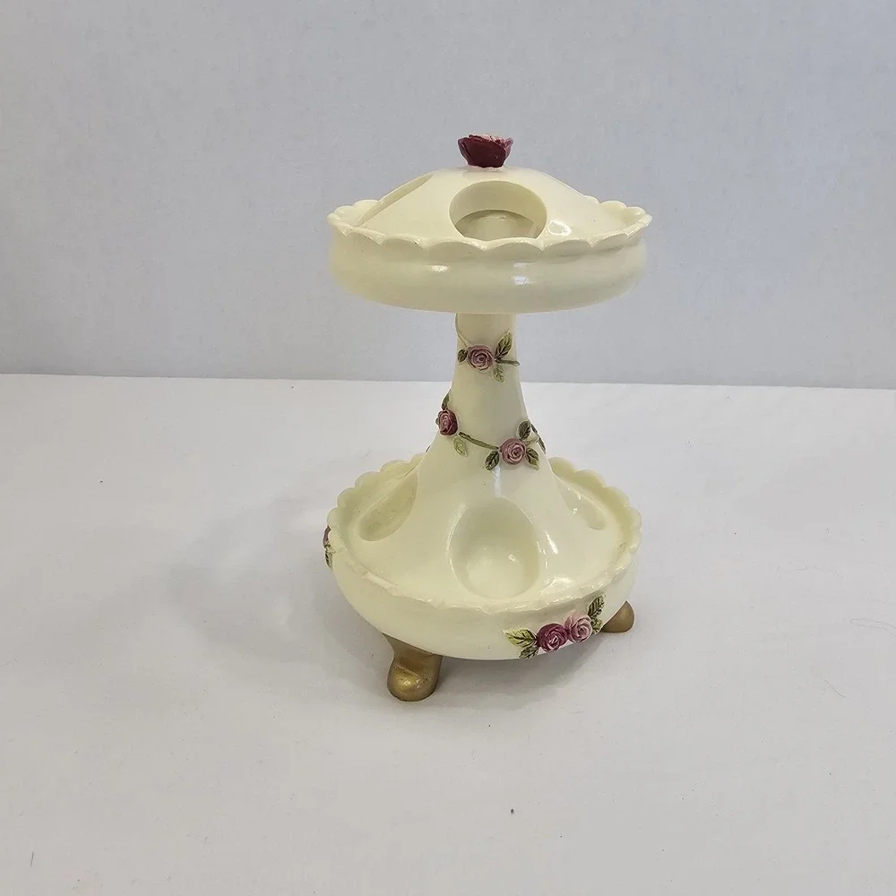 VTG Wamsutta Springs Bath RM Cup & Tooth Brush Holder -Hand Painted Floral/Vines